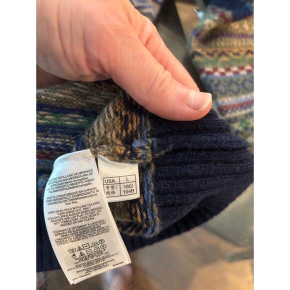 Brooks Brothers Sweater Mens Large Italian Yarn Fair Isle Shawl Merino Wool - Picture 7 of 7